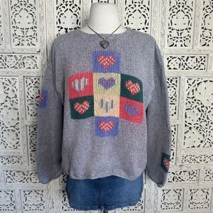 Vtg Norm Thompson Gray Grannycore Cottage Heart Chunky Sweater Sz Medium